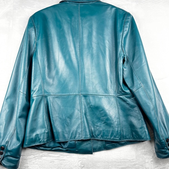 Jones New York Leather Jacket Women’s Beautiful Turquoise Color size US 12 - Picture 6 of 15